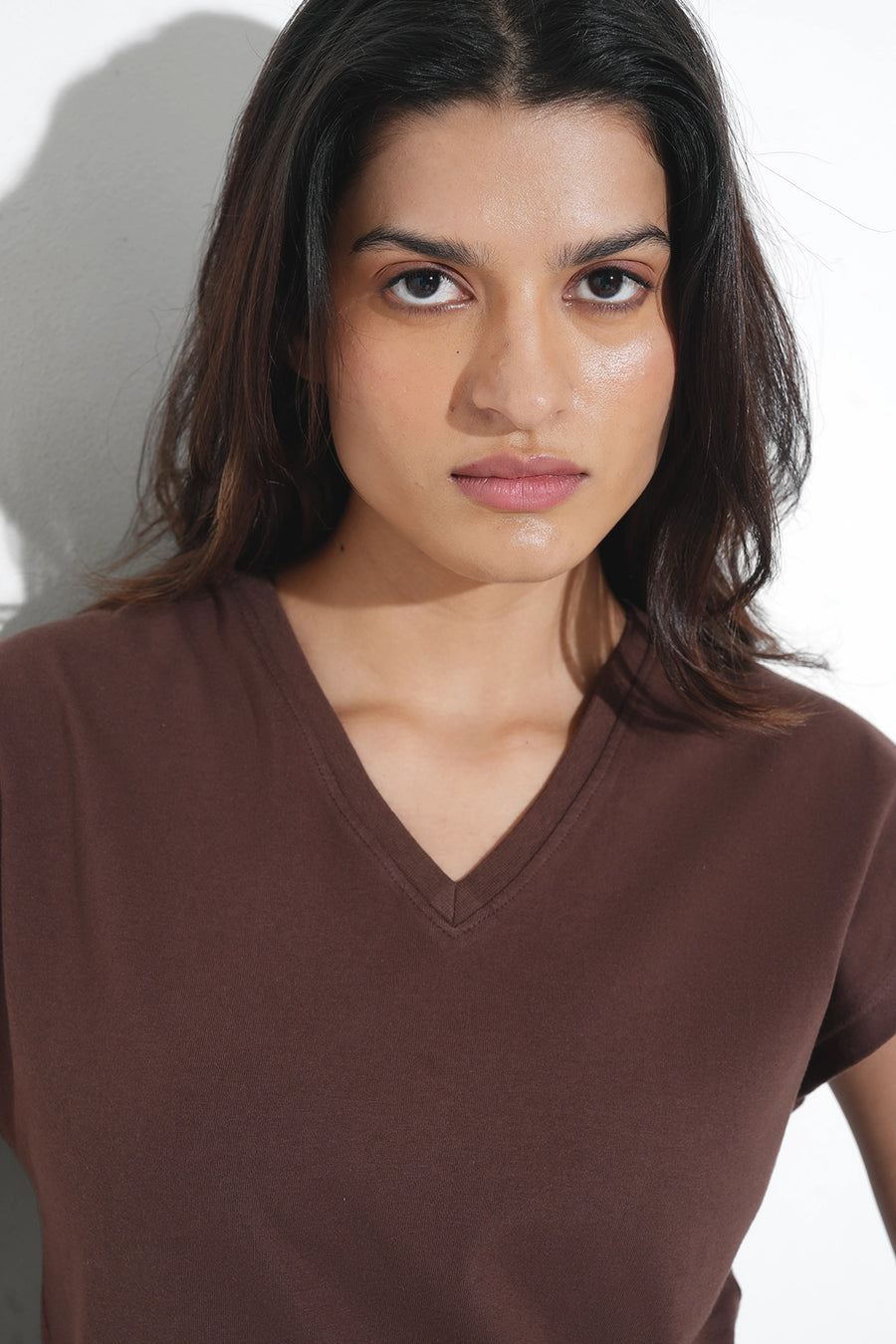 Brown Basic V-Neck T-Shirt