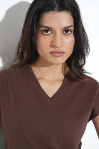Brown Basic V-Neck T-Shirt