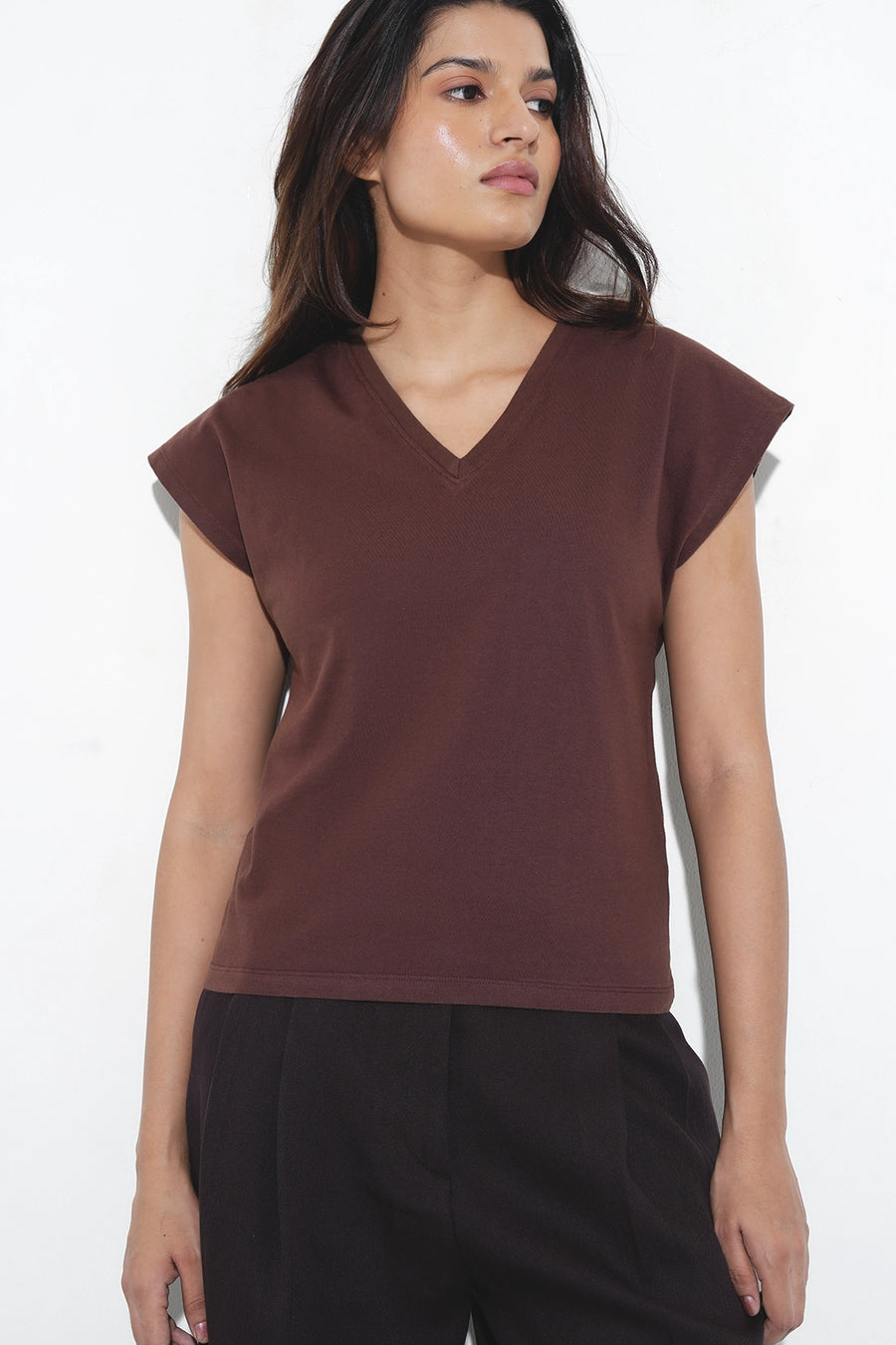 Brown Basic V-Neck T-Shirt