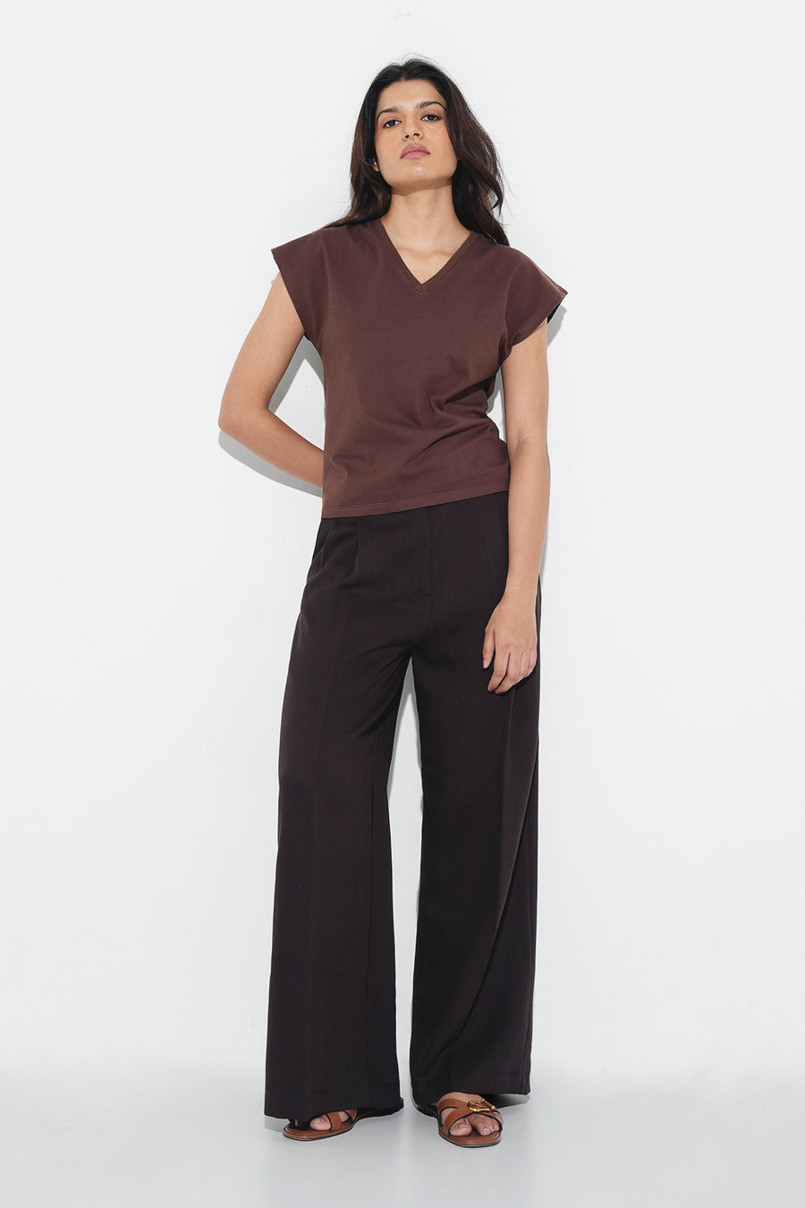 Brown Basic V-Neck T-Shirt