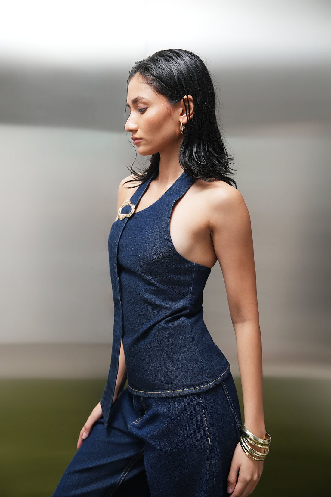 Buckled Denim Top