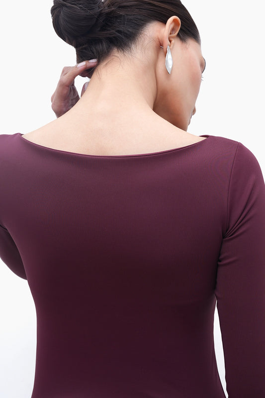 Burgundy Long-Sleeve Polyamide Top