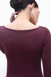 Burgundy Long-Sleeve Polyamide Top