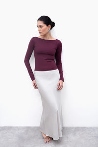 Burgundy Long-Sleeve Polyamide Top