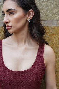 Burgundy Pleated Tweed Dress