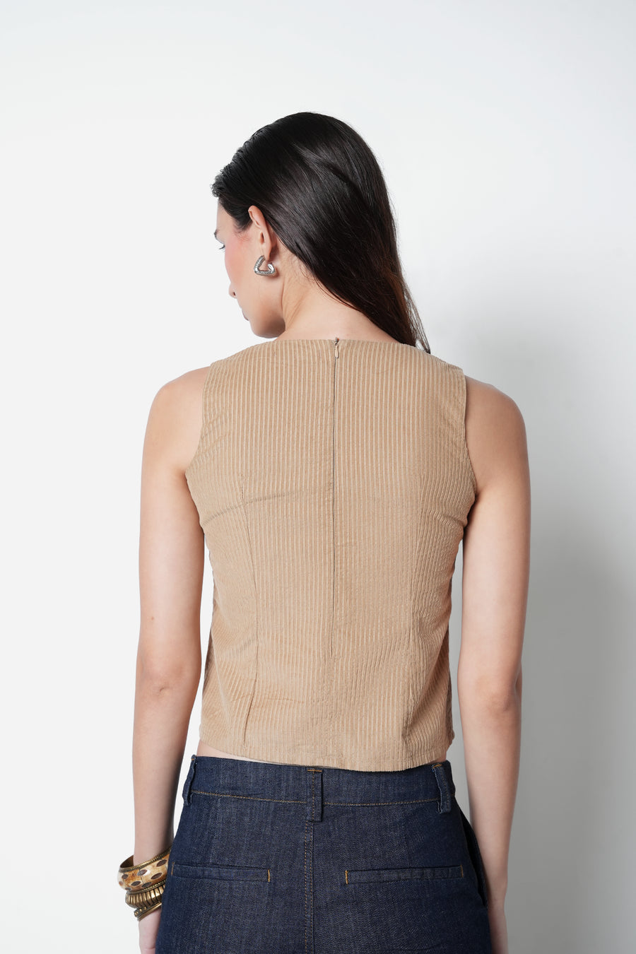 Buttoned Corduroy Top- Beige
