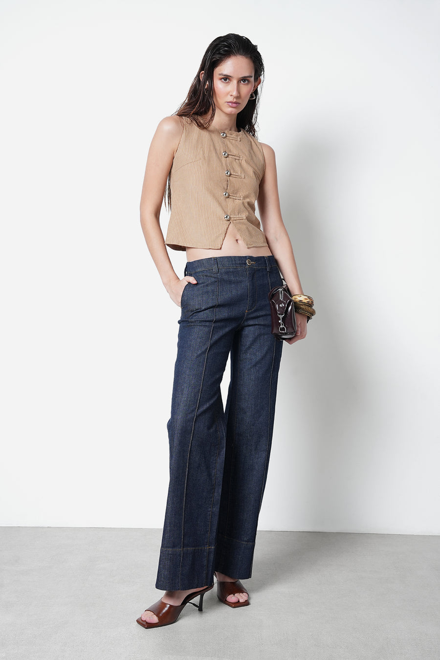 Buttoned Corduroy Top- Beige