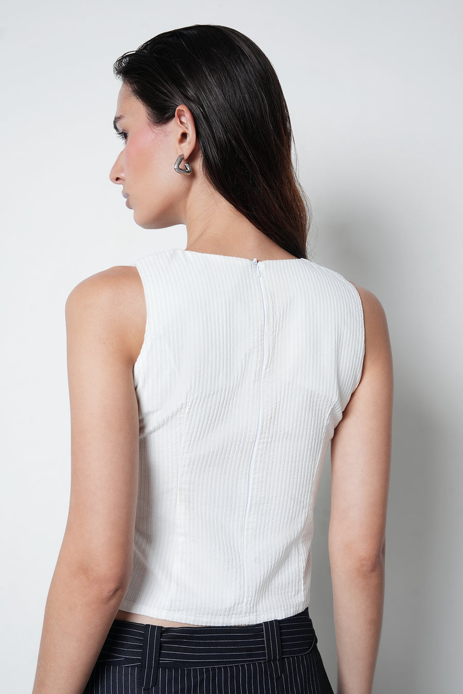 Buttoned Corduroy Top- White