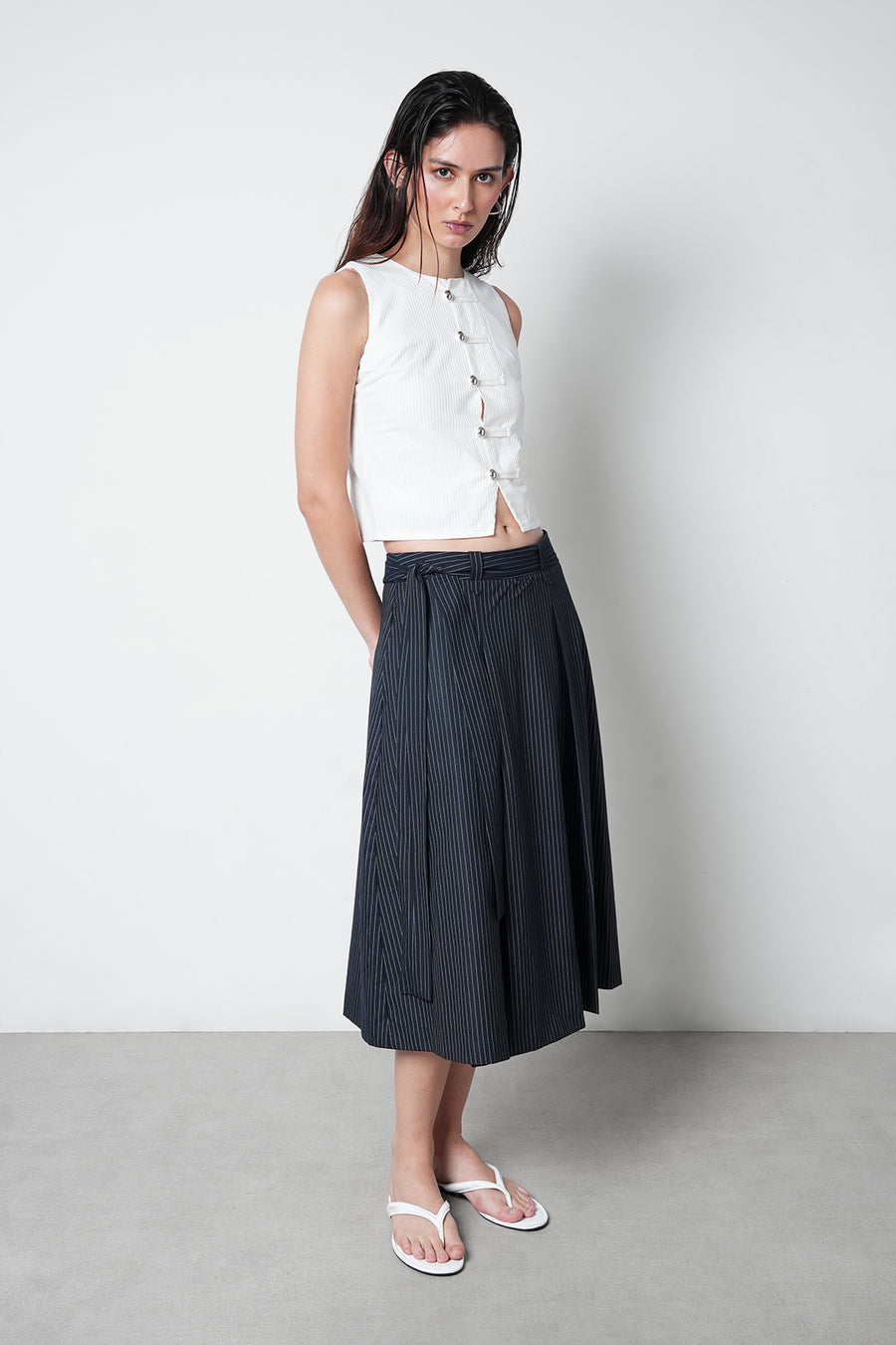 Buttoned Corduroy Top- White