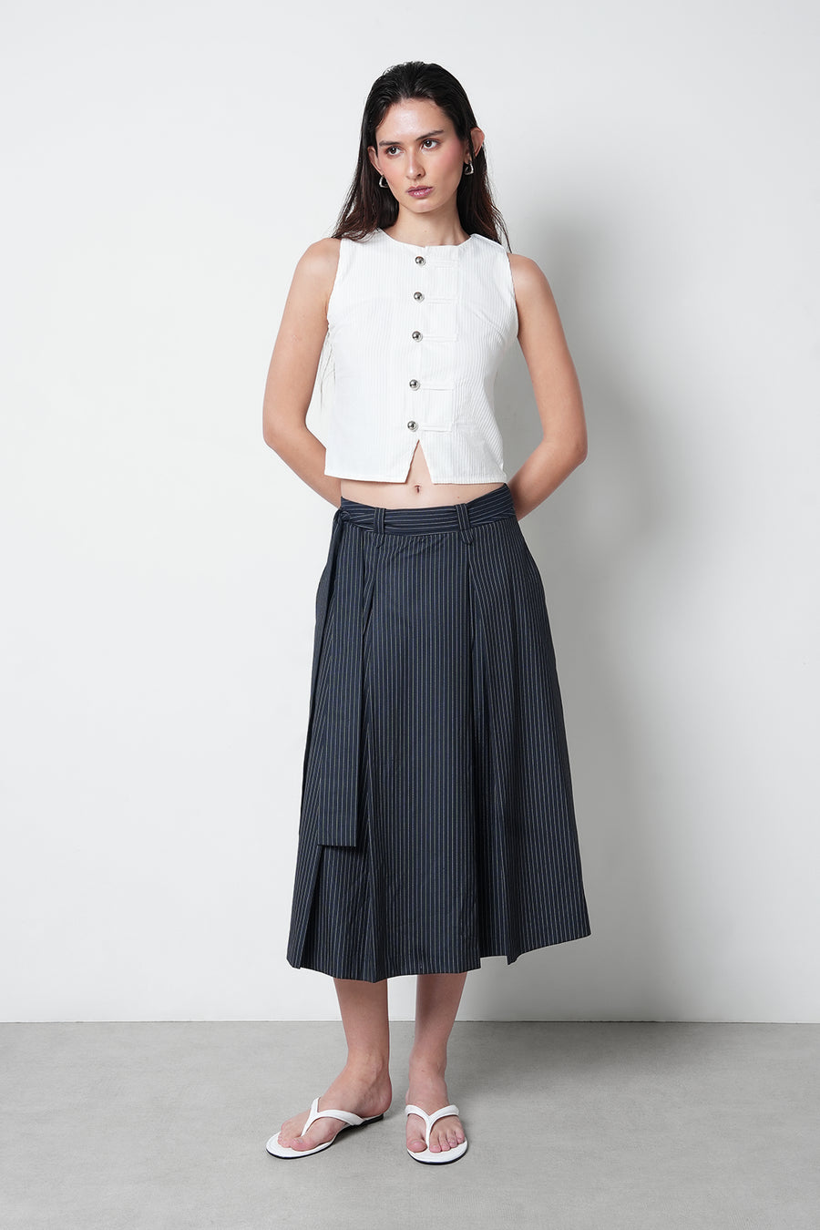 Buttoned Corduroy Top- White