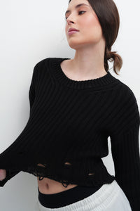 Charcoal Crop Ripped Sweater