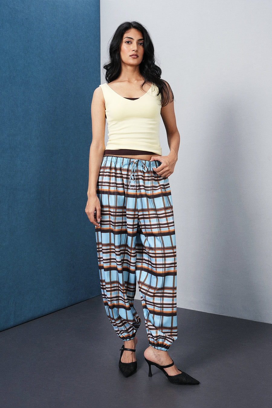 Checkered Balloon Pull-On Trouser