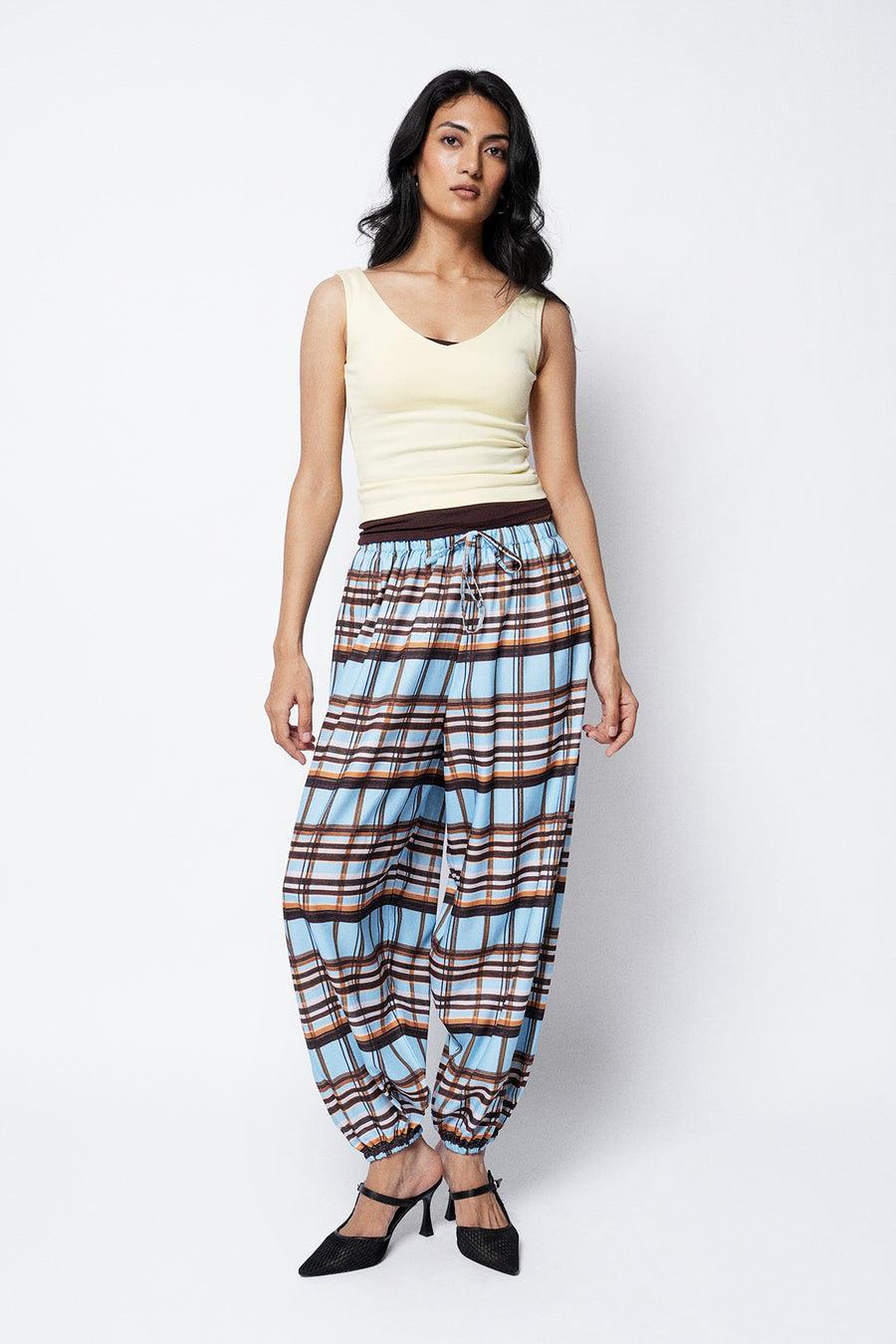 Checkered Balloon Pull-On Trouser
