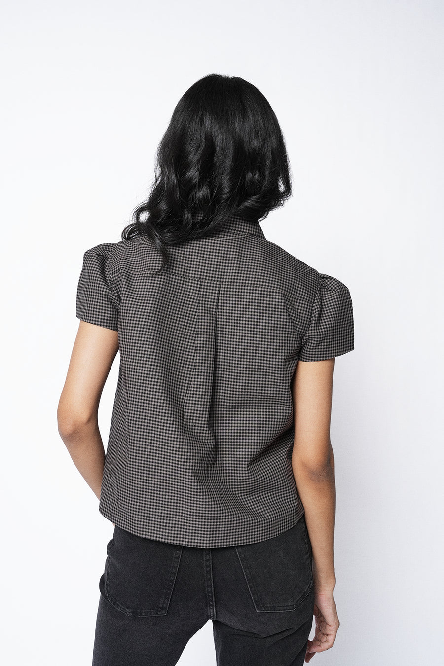Checkered Puff-Sleeve Jacket