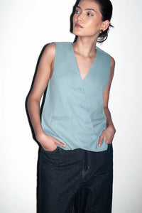 Cloud Blue Asymmetric Tailored Waistcoat