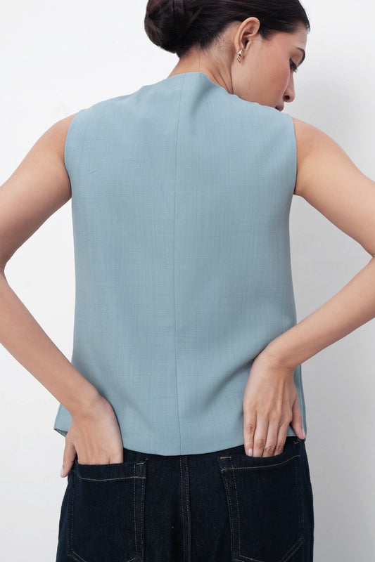 Cloud Blue Asymmetric Tailored Waistcoat