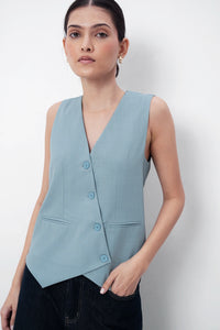 Cloud Blue Asymmetric Tailored Waistcoat