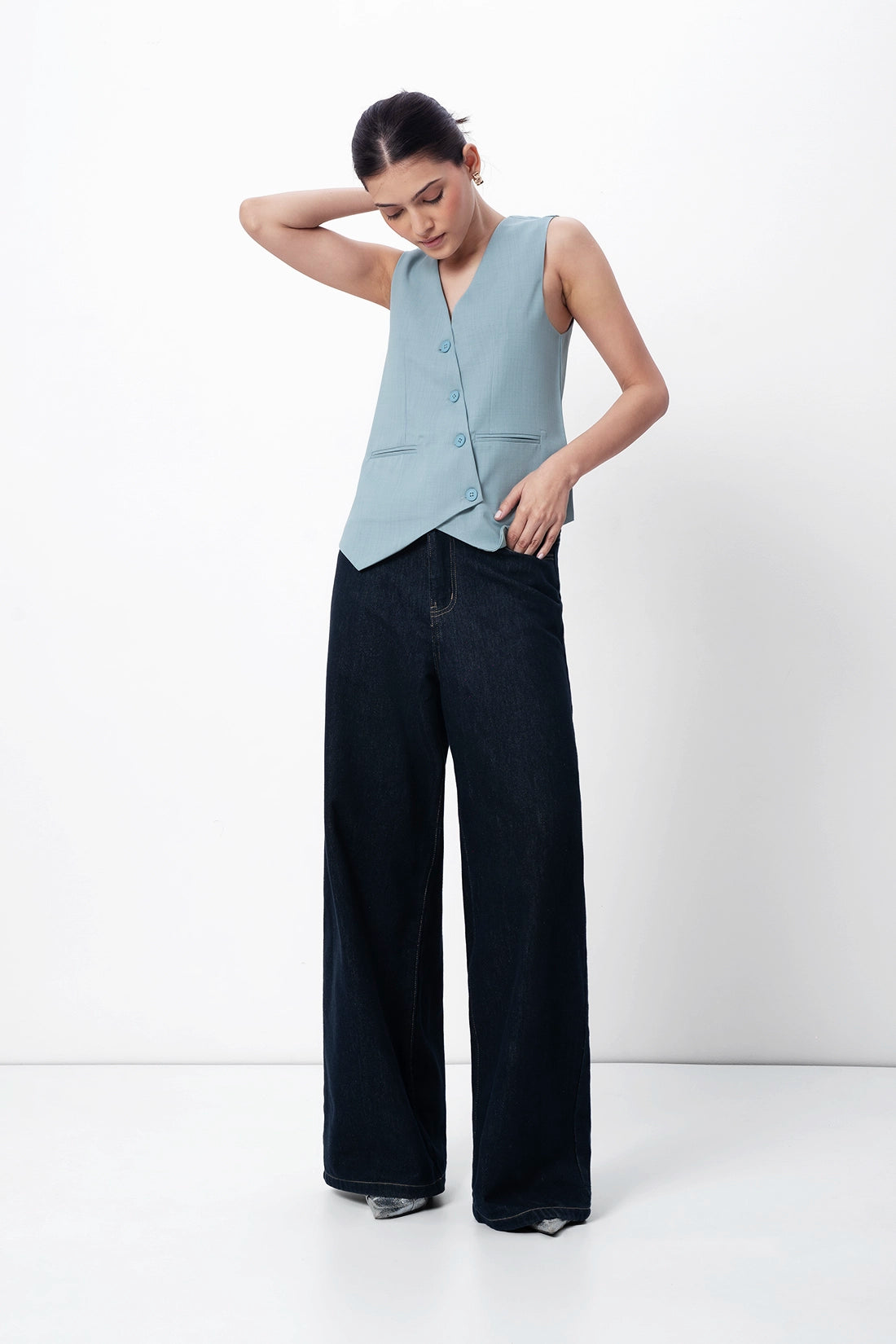 Cloud Blue Asymmetric Tailored Waistcoat