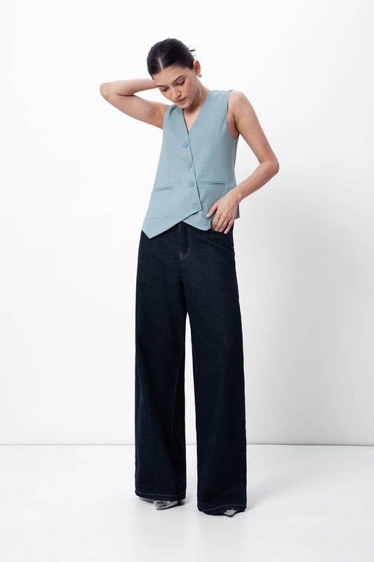 Cloud Blue Asymmetric Tailored Waistcoat