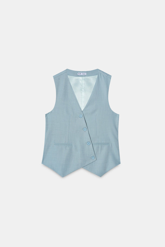 Cloud Blue Asymmetric Tailored Waistcoat