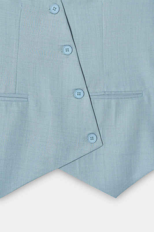 Cloud Blue Asymmetric Tailored Waistcoat