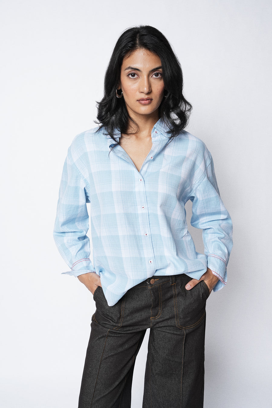 Contrast Stitch Checkered Shirt