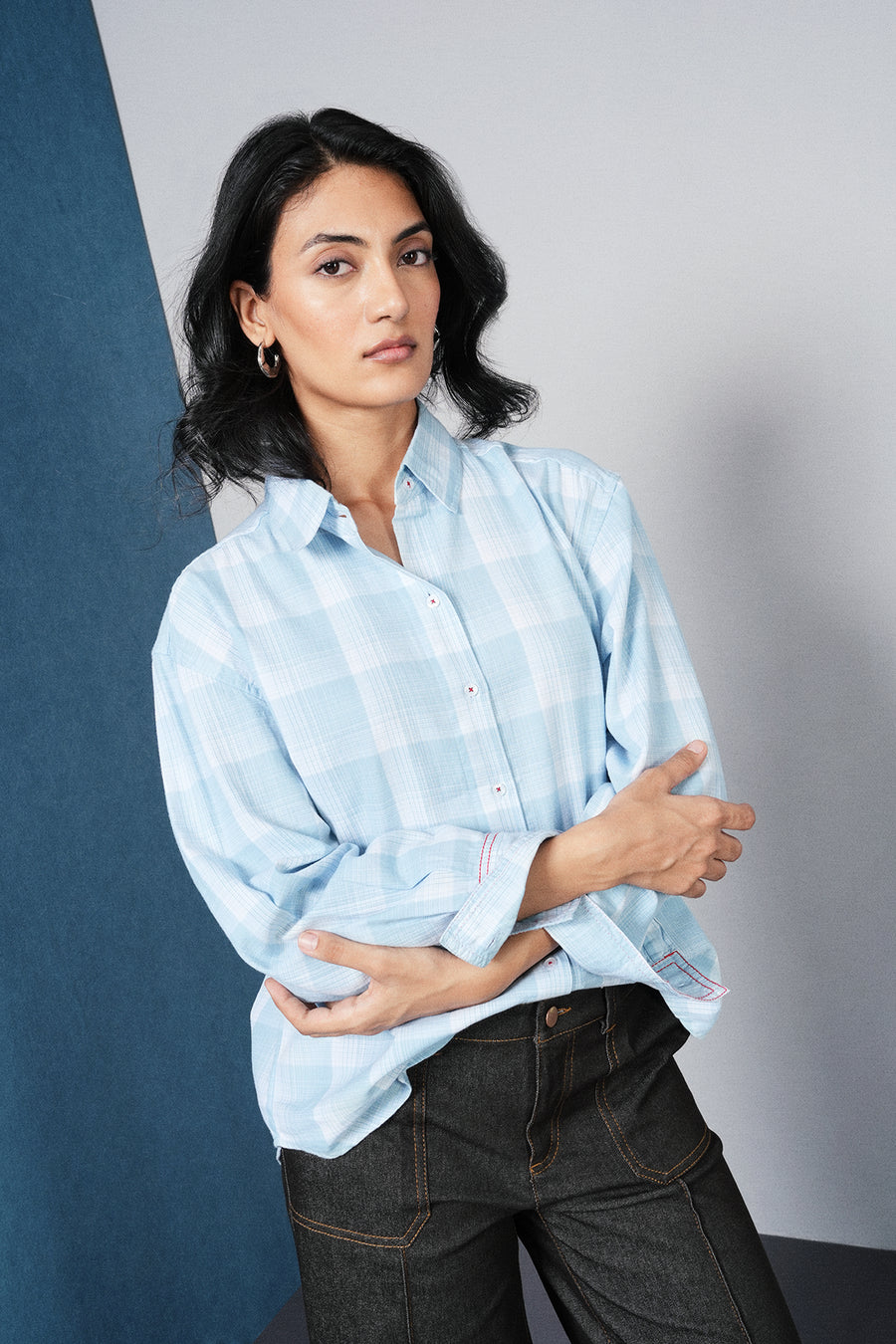 Contrast Stitch Checkered Shirt