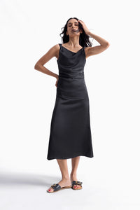 Black Satin Midi Dress