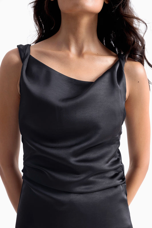 Black Satin Midi Dress