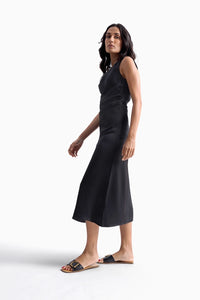 Black Satin Midi Dress