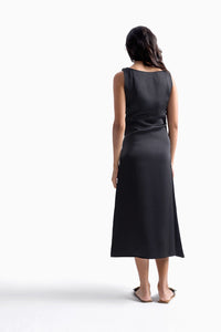 Black Satin Midi Dress