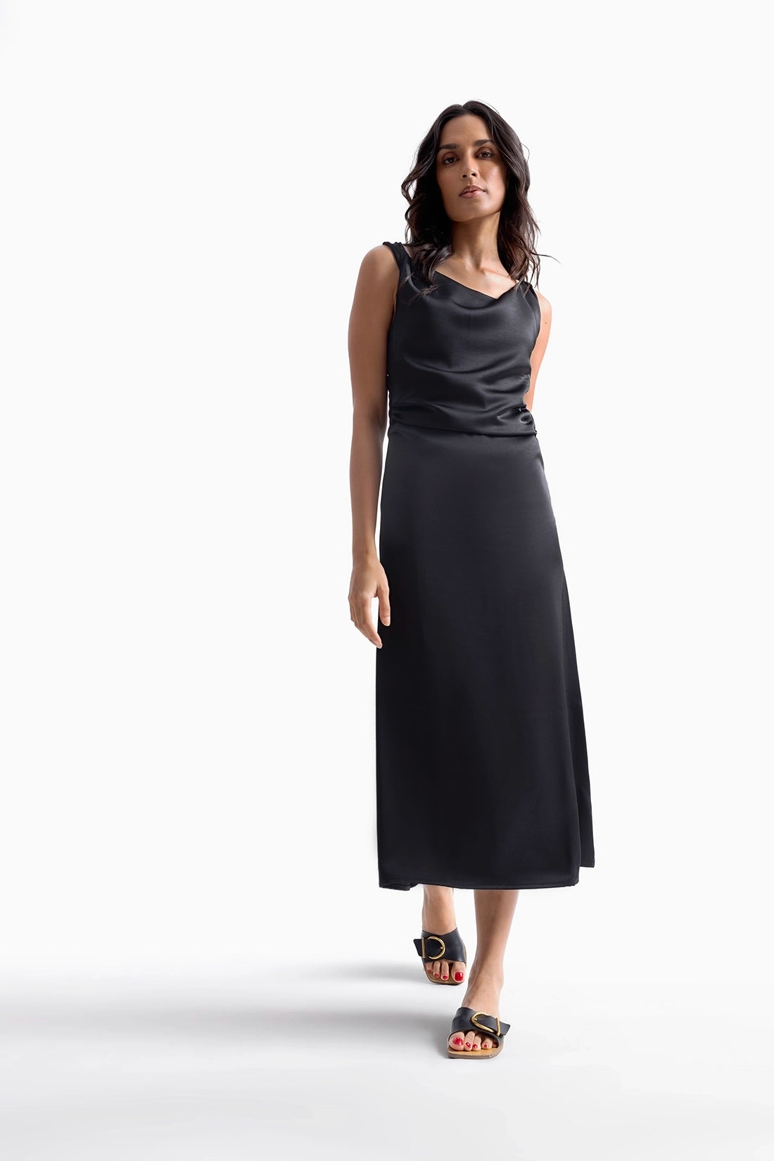 Black Satin Midi Dress