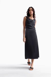 Black Satin Midi Dress