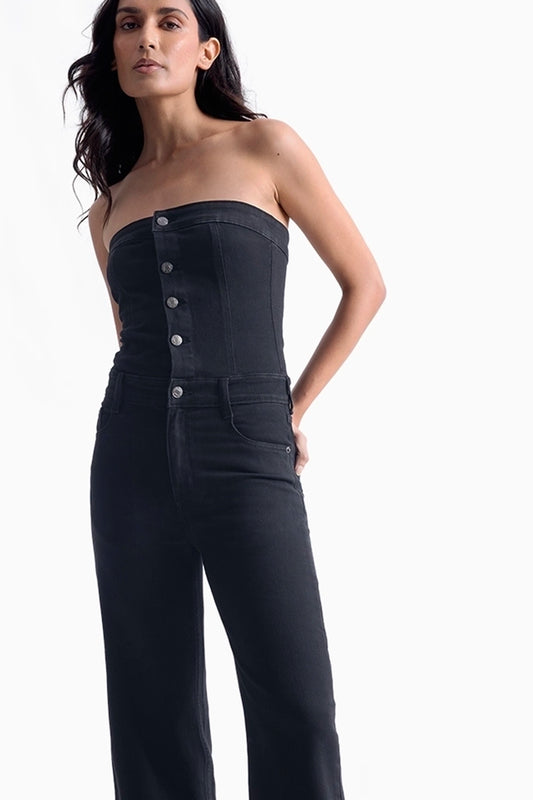 Buttoned Black Denim Jumpsuit