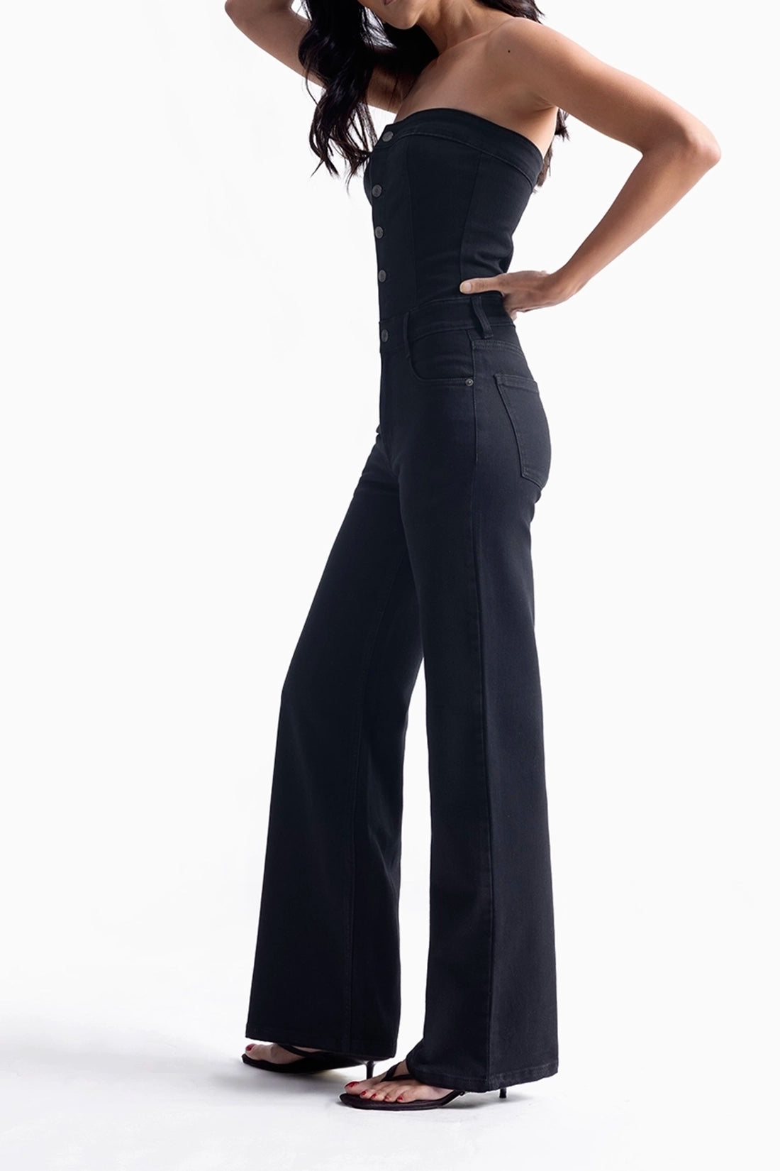 Buttoned Black Denim Jumpsuit