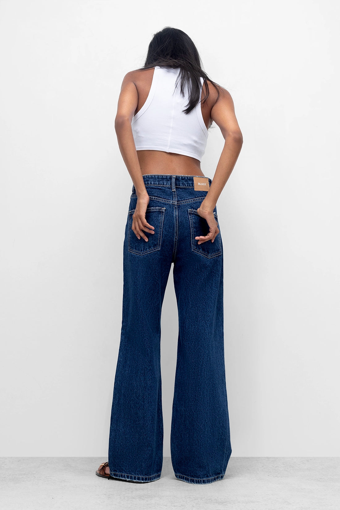 Dark Blue Straight Fit Ripped Jeans