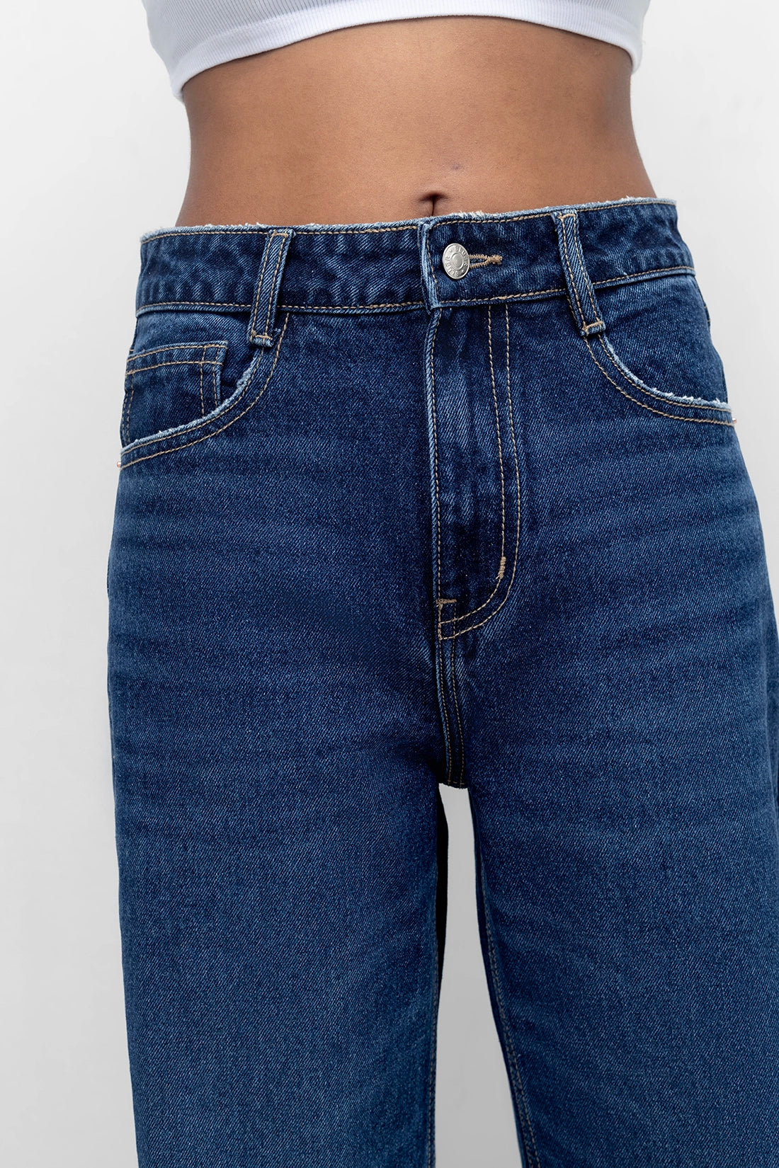 Dark Blue Straight Fit Ripped Jeans