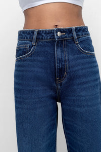 Dark Blue Straight Fit Ripped Jeans