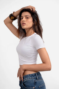 White Cropped Fitted T-Shirt