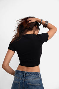 Black Cropped Fitted T-Shirt
