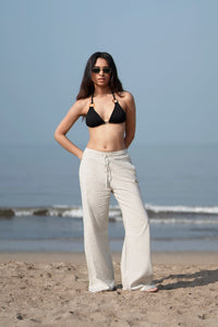 Beige Linen Drawstring Pants