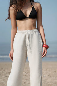 Beige Linen Drawstring Pants