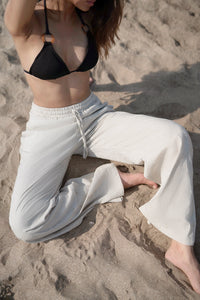 Beige Linen Drawstring Pants