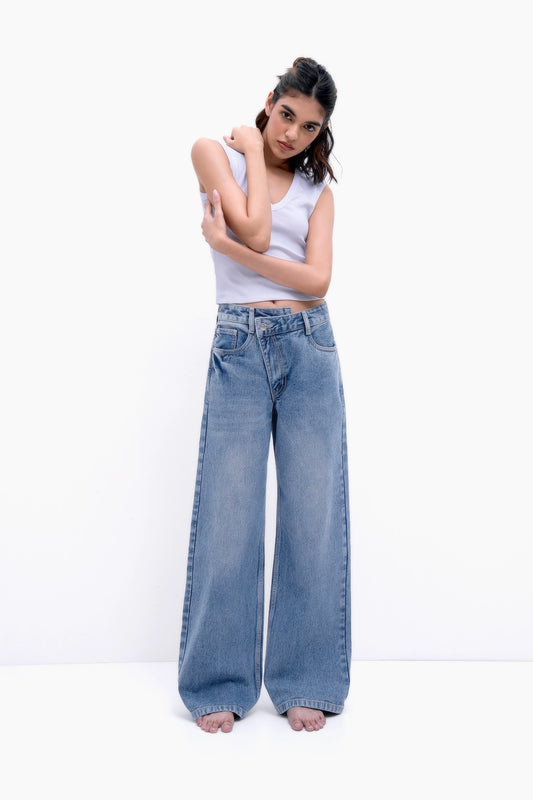Crossover Wide-Leg Jeans