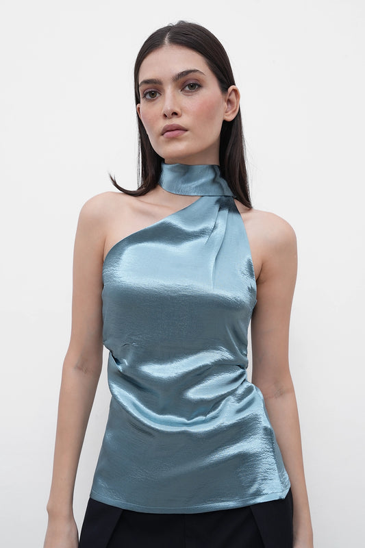 Crushed Satin Scarf Top