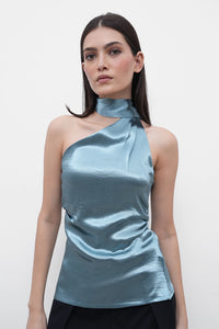 Crushed Satin Scarf Top