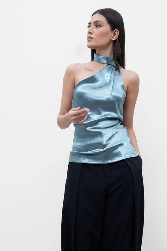 Crushed Satin Scarf Top