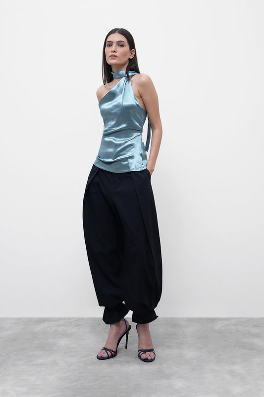 Crushed Satin Scarf Top