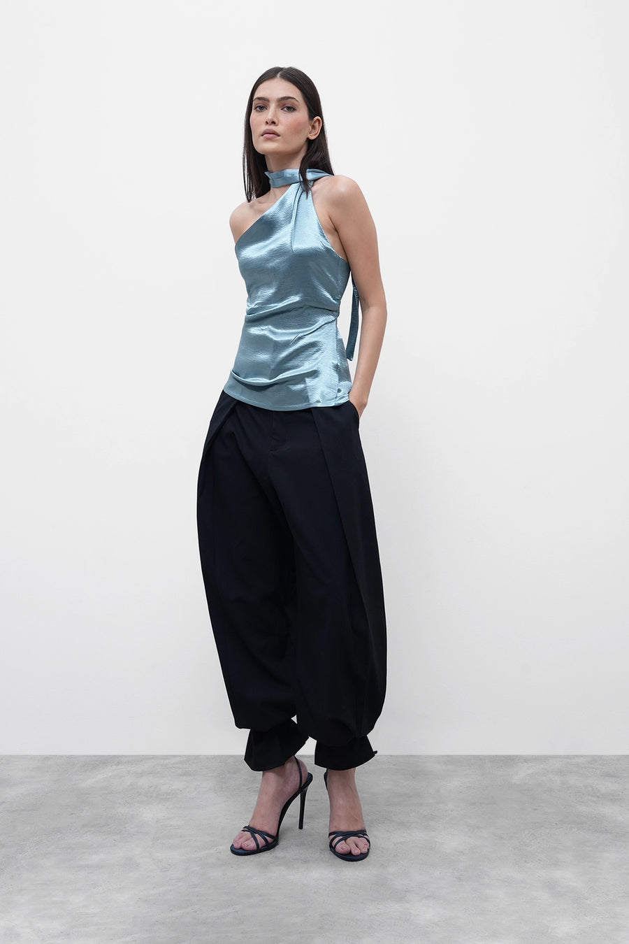 Crushed Satin Scarf Top