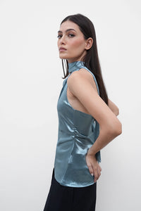 Crushed Satin Scarf Top